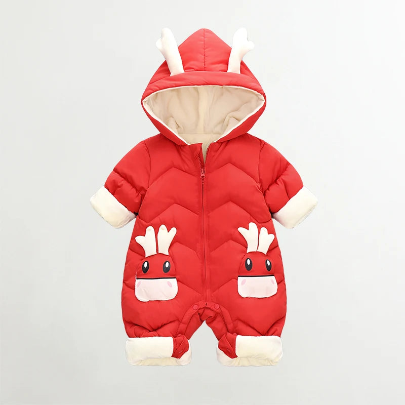 2025 Baby Winter Snowsuit plus Velvet Thick Baby Boys Jumpsuit 0-2 Years Newborn Romper Baby Girls Overalls Toddler Coat